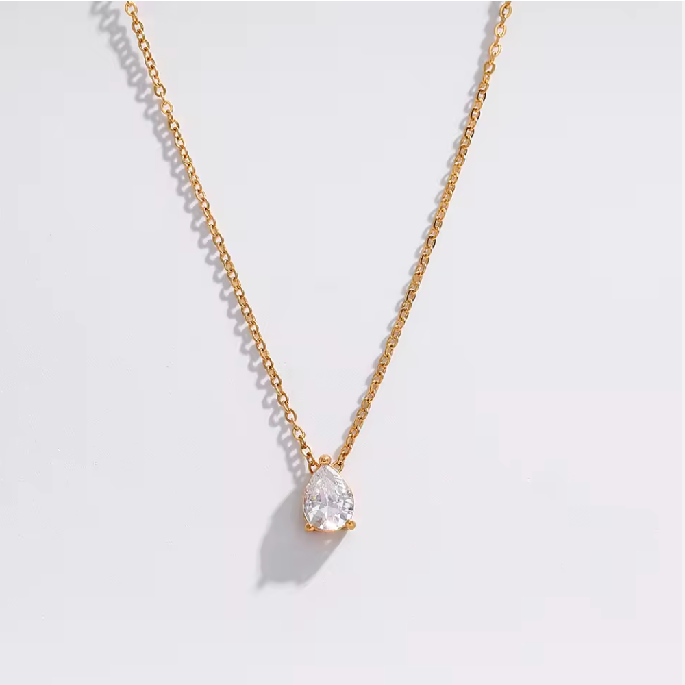 Precision-Crafted PVD Gold Waterdrop & Oval Zirconia Necklace