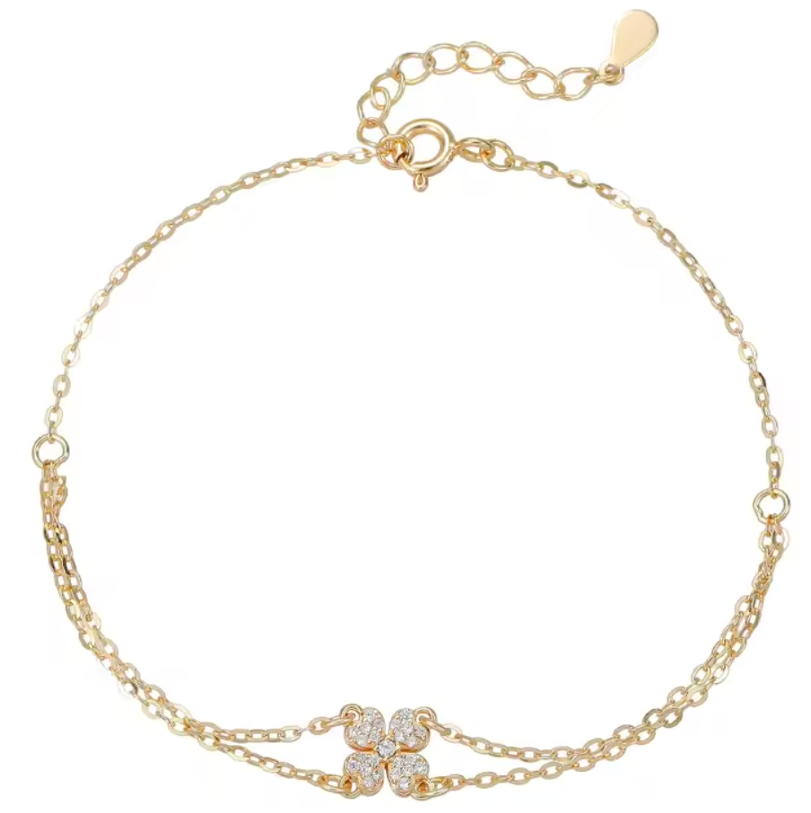 Artisan 925 Sterling Silver Double-Layer Clover Bracelet