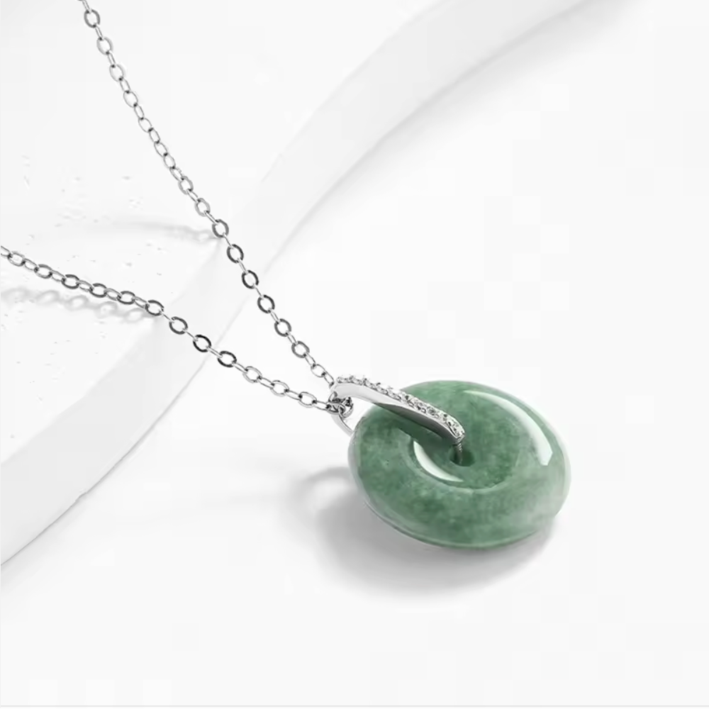 Natural Type A Jadeite & S925 Sterling Silver "Doughnut" Pendant